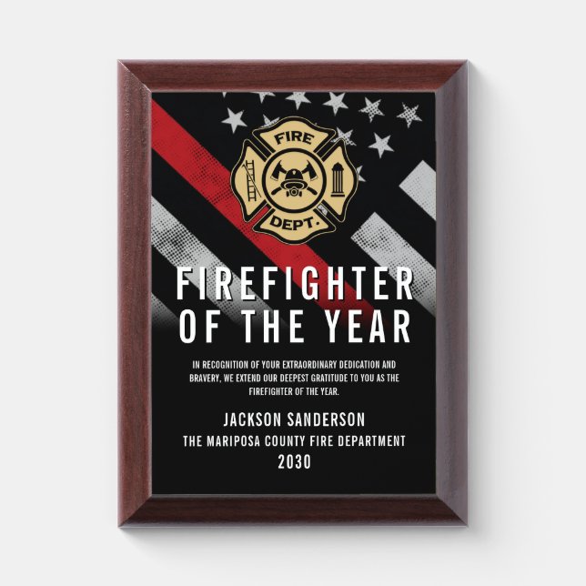 Firefighter of the Year Employee Recognition Logo Award Plaque (Vertical)