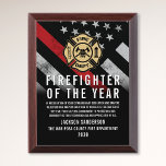 Firefighter of the Year Employee Recognition Logo Award Plaque<br><div class="desc">This design features a firefighter flag with black and white stripes,  and a thin red line stripe as well. This award is great for showing appreciation to a firefighter,  lieutenant,  captain,  or chief for their service and becoming firefighter of the year.</div>