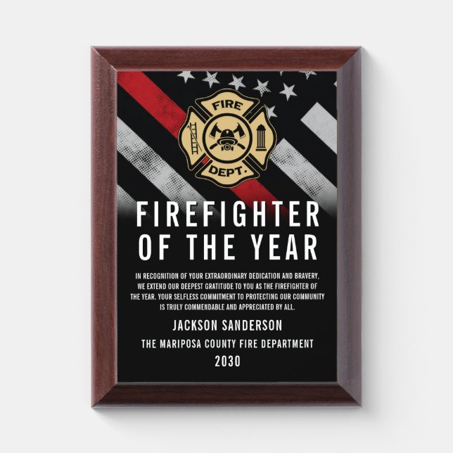 Firefighter of the Year Employee Recognition Logo Award Plaque (Vertical)