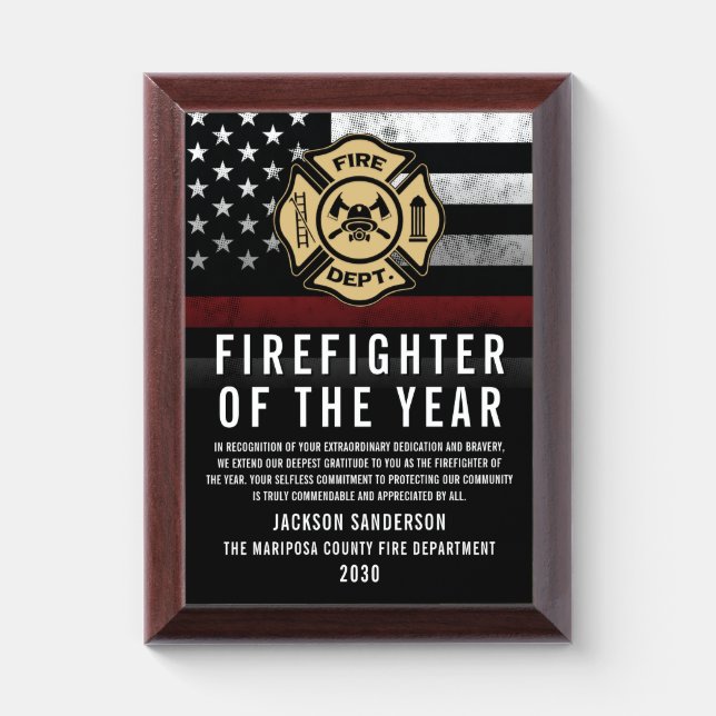 Firefighter of the Year Employee Recognition Logo Award Plaque (Vertical)