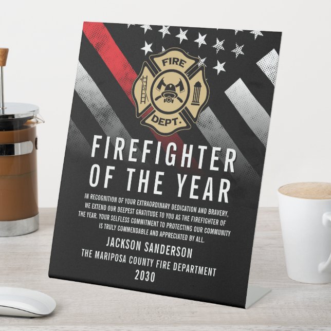 Firefighter of the Year Employee Recognition Logo Pedestal Sign (In SItu)