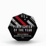 Firefighter of the Year Employee Red Line Flag Acrylic Award<br><div class="desc">This design features a firefighter flag with black and white stripes,  and a thin red line stripe as well. This award is great for showing appreciation to a firefighter,  lieutenant,  captain,  or chief for their service and becoming firefighter of the year.</div>