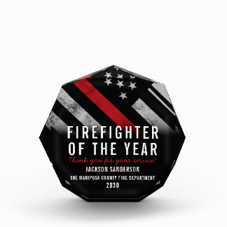 Firefighter of the Year Employee Red Line Flag Acrylic Award