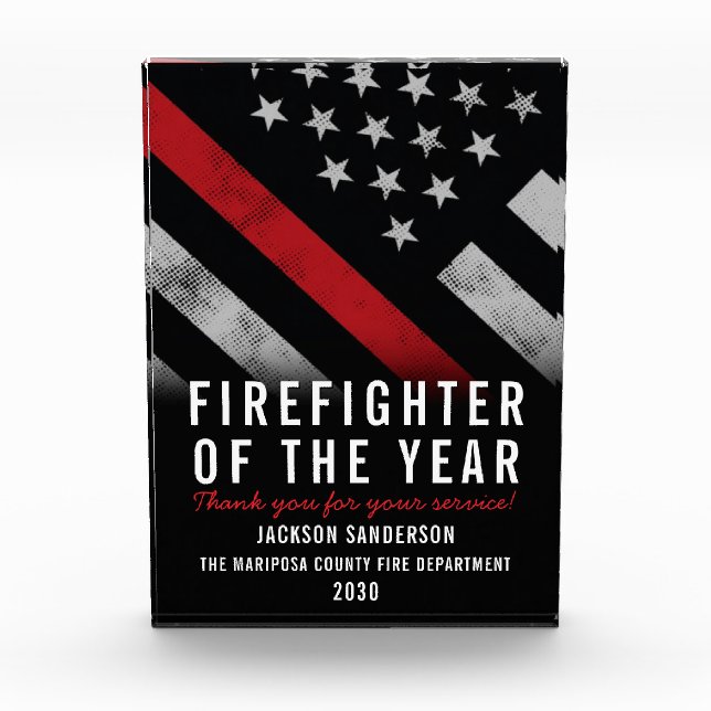 Firefighter of the Year Employee Red Line Flag Acrylic Award (Front)