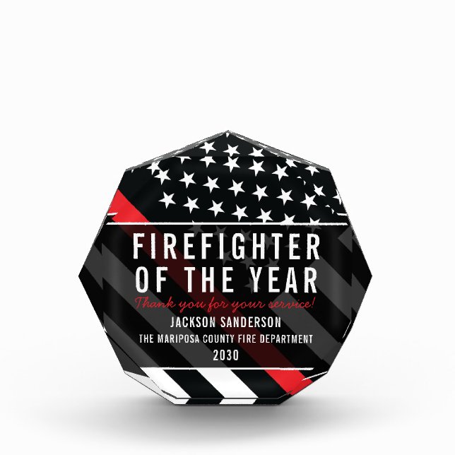 Firefighter of the Year Employee Red Line Flag Acrylic Award (Front)