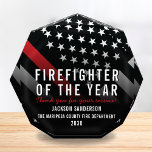 Firefighter of the Year Employee Red Line Flag Acrylic Award<br><div class="desc">This design features a firefighter flag with black and white stripes,  and a thin red line stripe as well. This award is great for showing appreciation to a firefighter,  lieutenant,  captain,  or chief for their service and becoming firefighter of the year.</div>