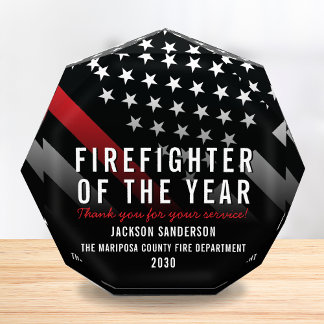 Firefighter of the Year Employee Red Line Flag Acrylic Award