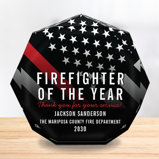 Firefighter of the Year Employee Red Line Flag Acrylic Award (Firefighter of the Year Employee Red Line Flag Acrylic Award)