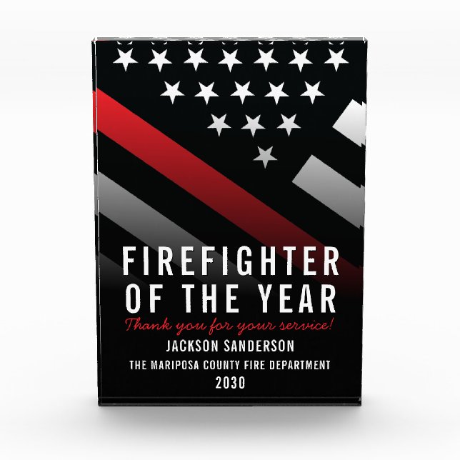 Firefighter of the Year Employee Red Line Flag Acrylic Award (Front)