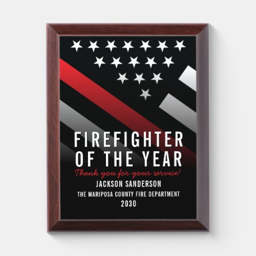 Firefighter of the Year Employee Red Line Flag Award Plaque