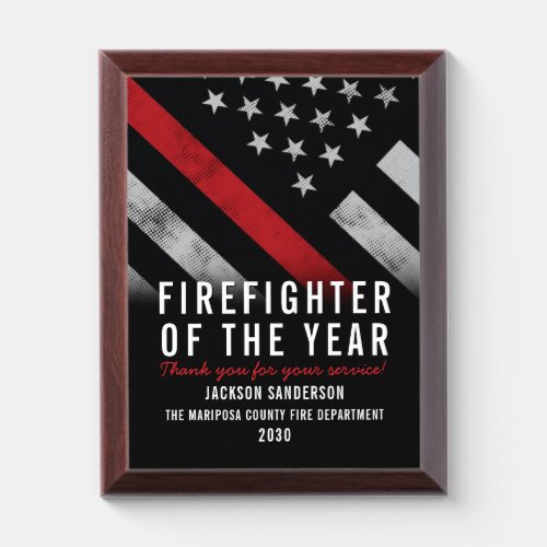 Firefighter of the Year Employee Red Line Flag Award Plaque