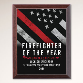 Firefighter of the Year Employee Red Line Flag Award Plaque