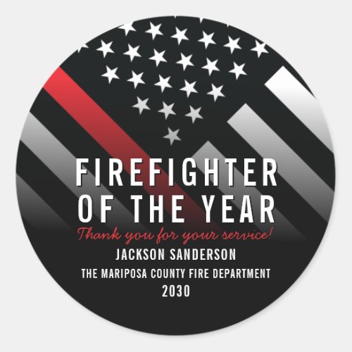 Firefighter of the Year Employee Red Line Flag Classic Round Sticker