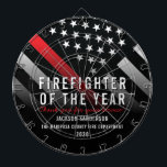 Firefighter of the Year Employee Red Line Flag Dart Board<br><div class="desc">This design features a firefighter flag with black and white stripes,  and a thin red line stripe as well. This dartboard is great for showing appreciation to a firefighter,  lieutenant,  captain,  or chief for their service and becoming firefighter of the year.</div>