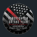 Firefighter of the Year Employee Red Line Flag Dart Board<br><div class="desc">This design features a firefighter flag with black and white stripes,  and a thin red line stripe as well. This dartboard is great for showing appreciation to a firefighter,  lieutenant,  captain,  or chief for their service and becoming firefighter of the year.</div>