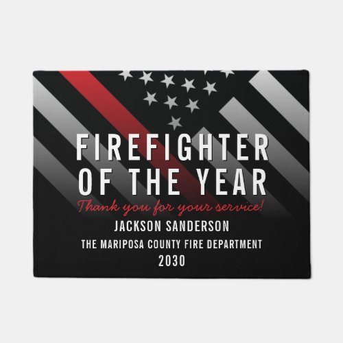 Firefighter of the Year Employee Red Line Flag Doormat