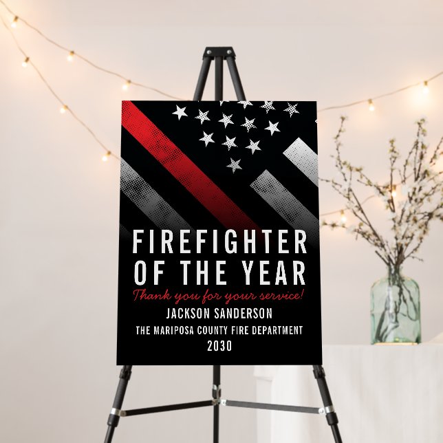 Firefighter of the Year Employee Red Line Flag Foam Board (In Situ (Stand))