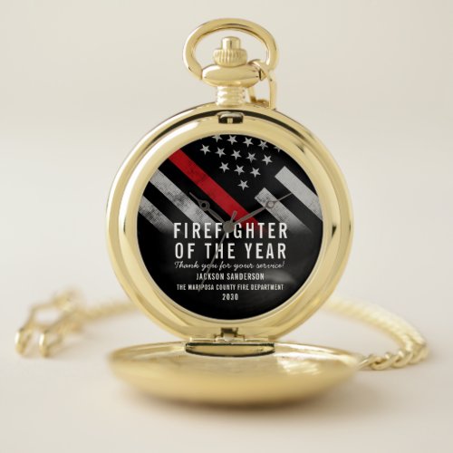Firefighter of the Year Employee Red Line Flag Pocket Watch