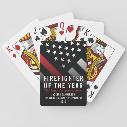 Firefighter of the Year Employee Red Line Flag Poker Cards