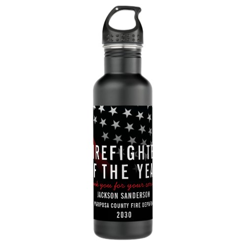 Firefighter of the Year Employee Red Line Flag Stainless Steel Water Bottle
