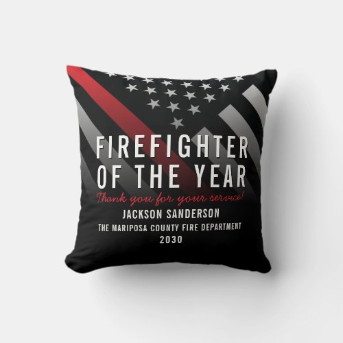 Firefighter of the Year Employee Red Line Flag Throw Pillow
