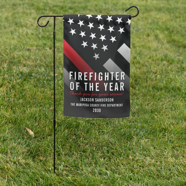 Firefighter of the Year Employee Thin Red Line Garden Flag (In SItu)
