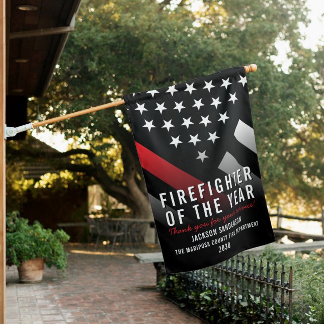 Firefighter of the Year Employee Thin Red Line House Flag (In SItu)
