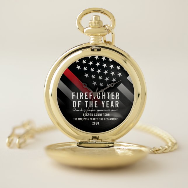 Firefighter of the Year Employee Thin Red Line Pocket Watch (Inside)
