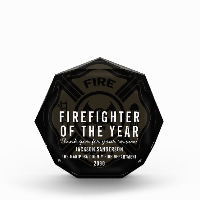 Firefighter of the Year Fire Department Badge Logo Acrylic Award (Front)