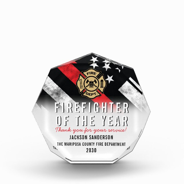 Firefighter of the Year Fire Department Employee Acrylic Award (Front)
