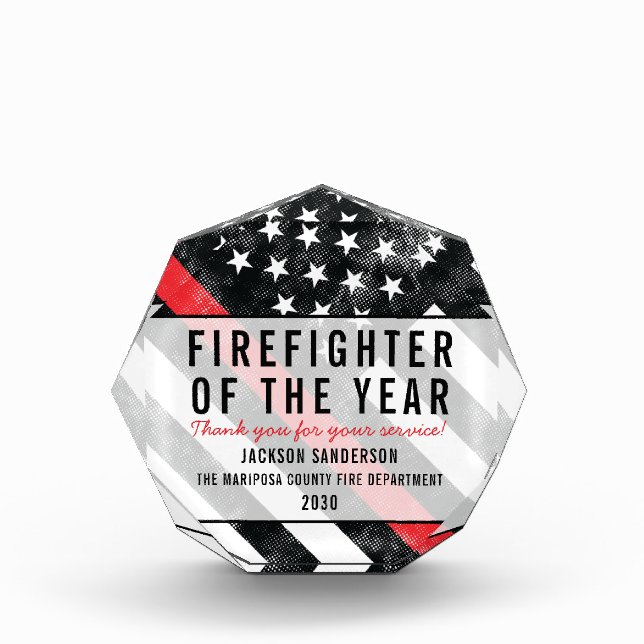 Firefighter of the Year Fire Department Employee Acrylic Award (Front)