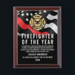 Firefighter of the Year Fire Department Employee Award Plaque<br><div class="desc">This design features a firefighter flag with black and white stripes,  and a thin red line stripe as well. This award is great for showing appreciation to a firefighter,  lieutenant,  captain,  or chief for their service and becoming firefighter of the year.</div>