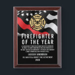 Firefighter of the Year Fire Department Employee Award Plaque<br><div class="desc">This design features a firefighter flag with black and white stripes,  and a thin red line stripe as well. This award is great for showing appreciation to a firefighter,  lieutenant,  captain,  or chief for their service and becoming firefighter of the year.</div>