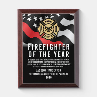 Firefighter of the Year Fire Department Employee Award Plaque