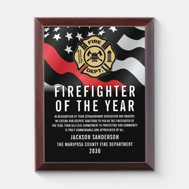Firefighter of the Year Fire Department Employee Award Plaque (Vertical)