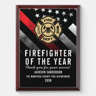 Firefighter of the Year Fire Department Employee Award Plaque