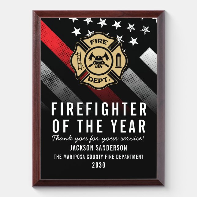 Firefighter of the Year Fire Department Employee Award Plaque (Vertical)
