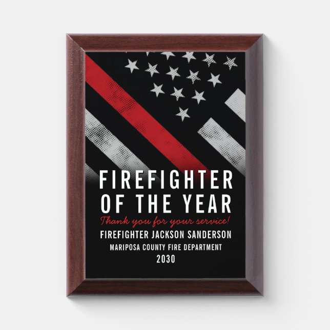 Firefighter of the Year Fire Department Employee Award Plaque (Vertical)