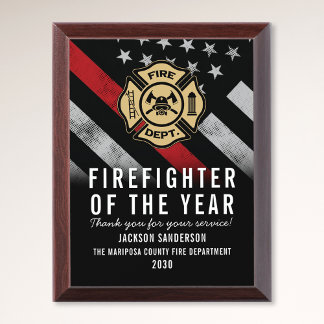 Firefighter of the Year Fire Department Employee Award Plaque