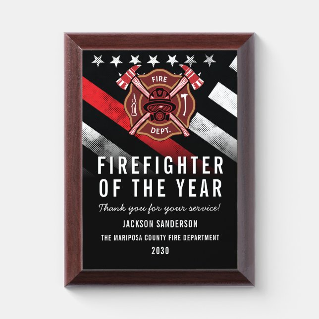 Firefighter of the Year Fire Department Employee Award Plaque (Vertical)