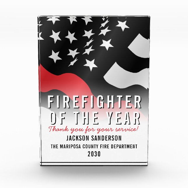 Firefighter of the Year Fire Department Fireman Acrylic Award (Front)