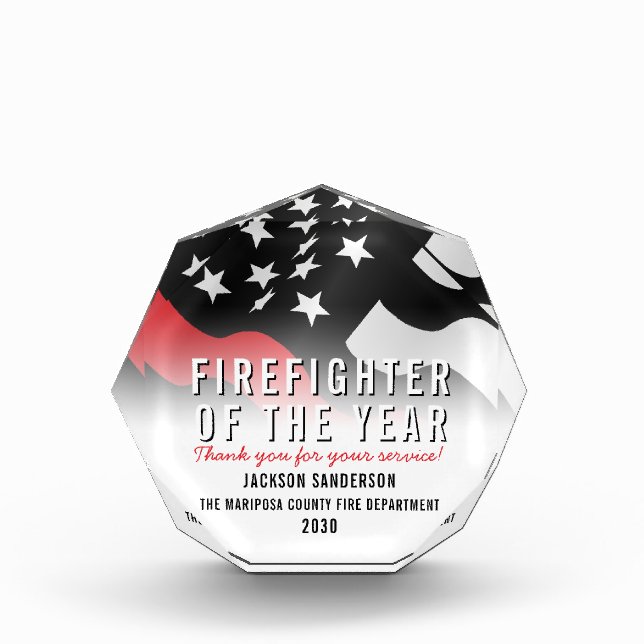 Firefighter of the Year Fire Department Fireman Acrylic Award (Front)