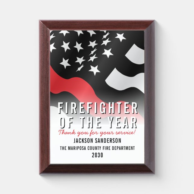 Firefighter of the Year Fire Department Fireman Award Plaque (Vertical)