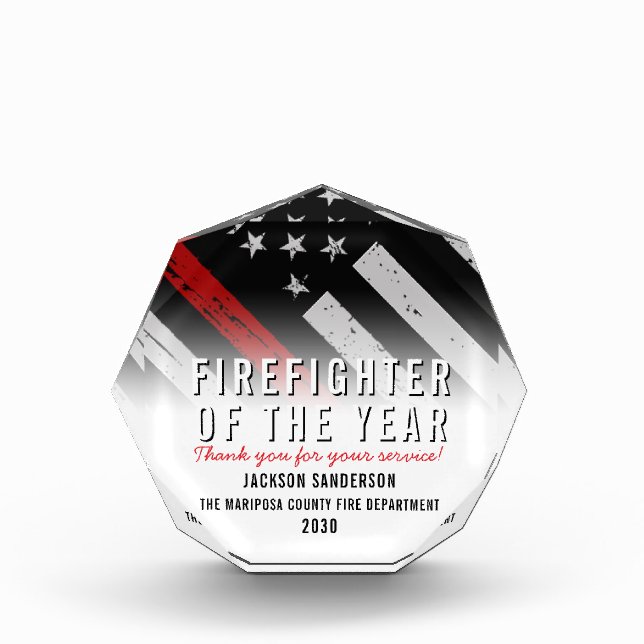 Firefighter of the Year Fireman Fire Department Acrylic Award (Front)