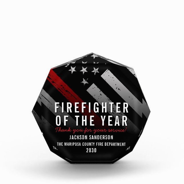 Firefighter of the Year Fireman Fire Department Acrylic Award (Front)