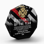 Firefighter of the Year Fireman Recognition Logo Acrylic Award<br><div class="desc">This design features a firefighter flag with black and white stripes,  and a thin red line stripe as well. This award is great for showing appreciation to a firefighter,  lieutenant,  captain,  or chief for their service and becoming firefighter of the year.</div>