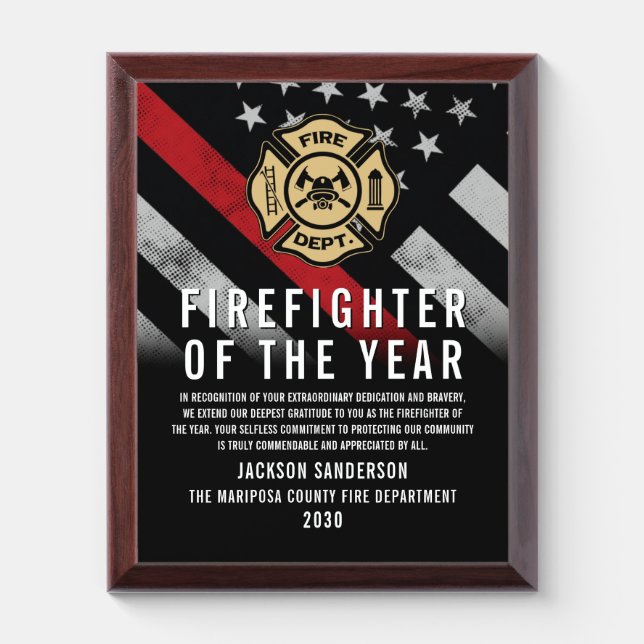 Firefighter of the Year Fireman Recognition Logo Award Plaque (Vertical)
