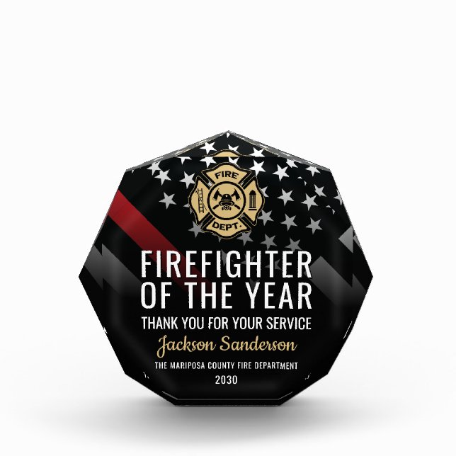 Firefighter of the Year Logo Fire Department Badge Acrylic Award (Front)