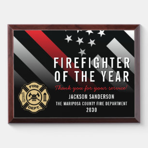 Firefighter of the Year Logo Red Line Employee Award Plaque