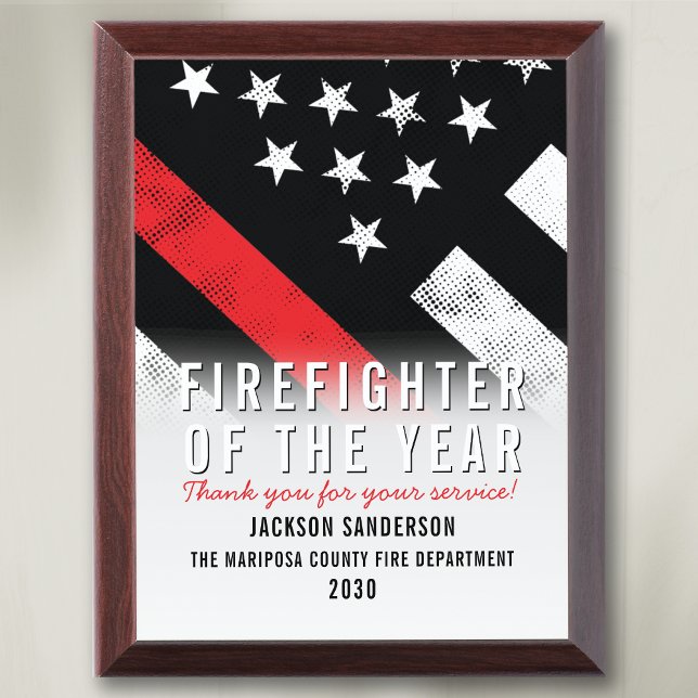 Firefighter Of The Year Red Line Fire Department Award Plaque (Firefighter of the Year Employee Recognition Award Plaque)